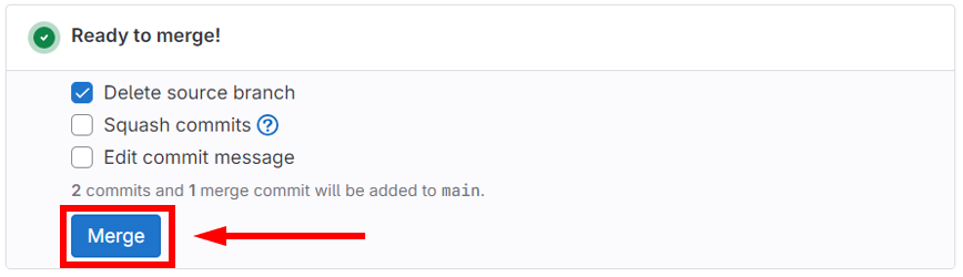 An arrow points to the "Merge" button.